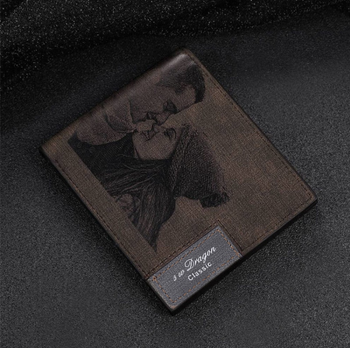 Leather Wallet Men's Bifold with Custom Photo and Inscription Engraved
